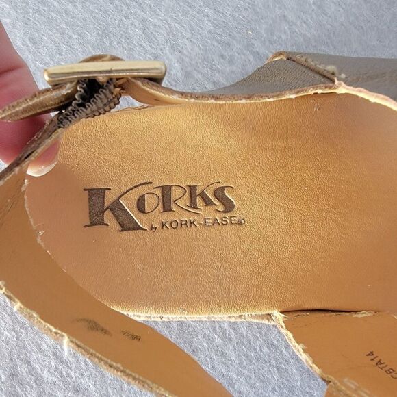 Korks Kork Ease Sherlyn Wedge Sandals 40.5 US 9 Gold Leather Platform Strap - Picture 5 of 12